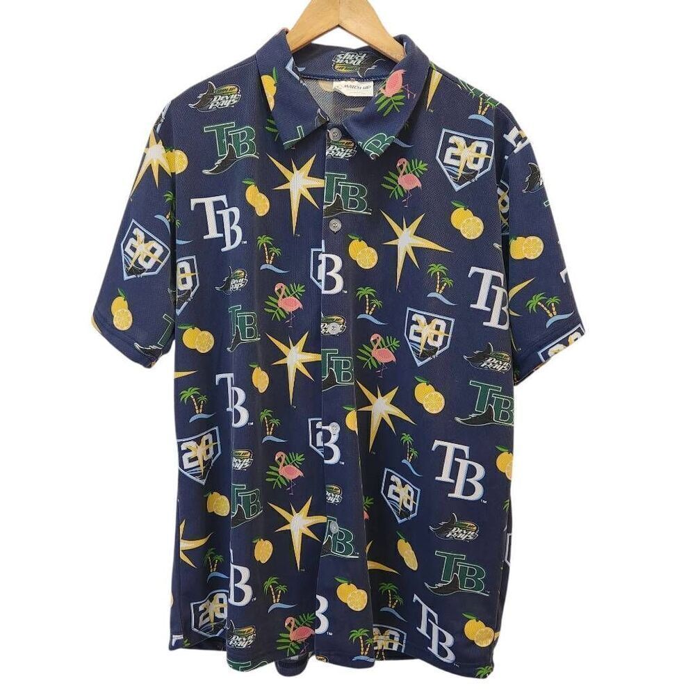 Tampa Bay‎ Rays Shirt Men’s XL 20th Anniversary All Over Print Hawaiian and hat